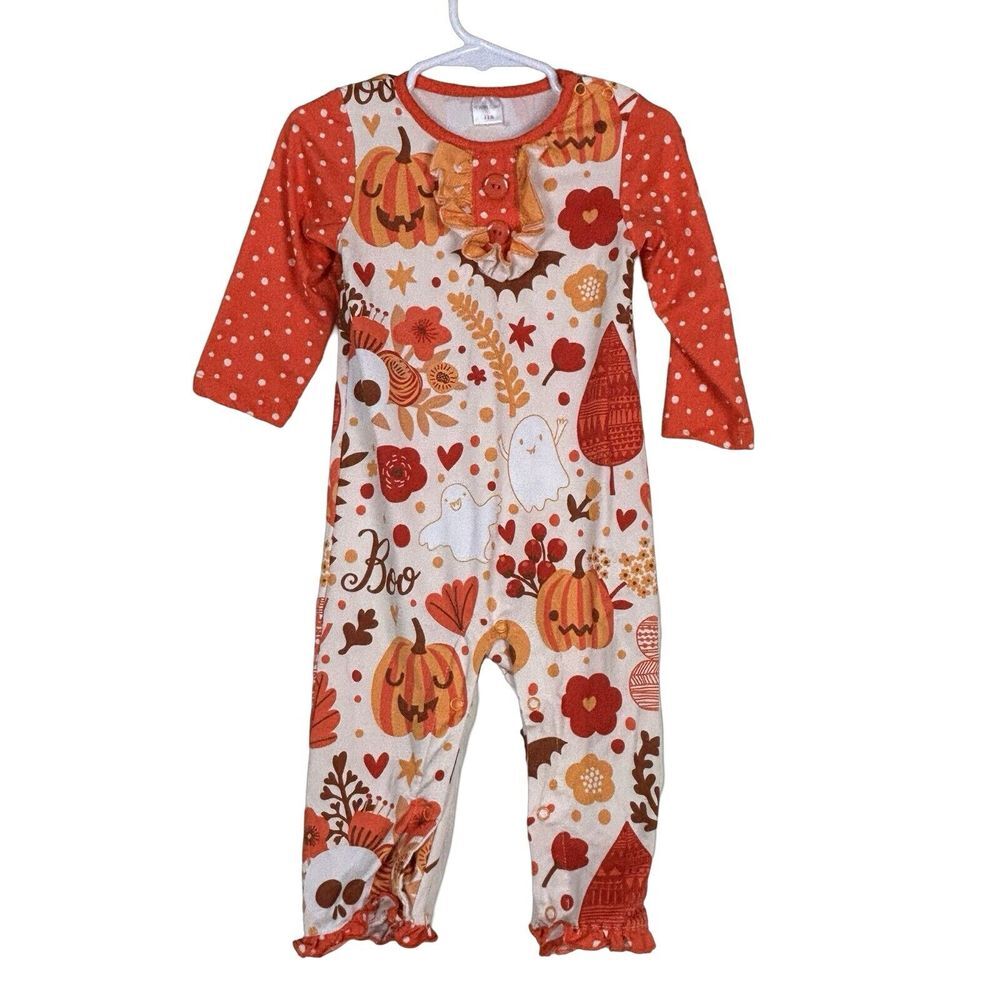 Penelope Plumm Halloween 12 Mo‎ One Piece Romper Pumpkin Ruffle